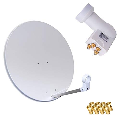HD Sat Anlage 80cm Spiegel + Opticum Quad LNB für 4 Teilnehmer (3 Farben wählbar) Hellgrau, Hellgrau