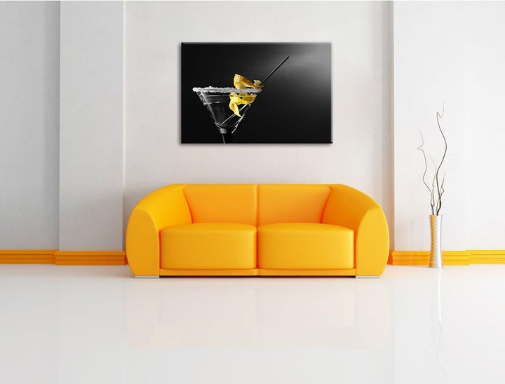 Dark Cocktail mit Zitronenschale und Zuckerrand schwarz/weiss Format: 100x70auf Leinwand, XXL riesig