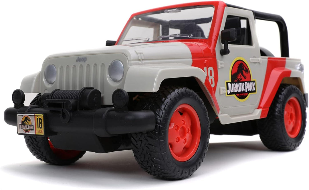 Jada Toys Jurassic Park RC Jeep Wrangler, ferngesteuertes Auto, Dinosaurier, Spielzeugauto mit Ferns