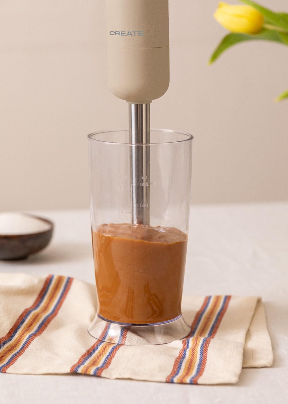 CREATE/FULLMIX RETRO/Stabmixer in Sand/Mixer und Pürierstab, 6 Geschwindigkeiten, 15000U, 500ml Glas