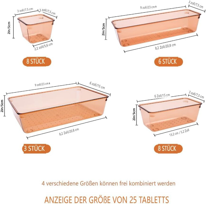 Schubladen Organizer, 25 Stück in 4 Grössen, Kunststoff, Schminktisch und Make-up Organizer, Ordnung