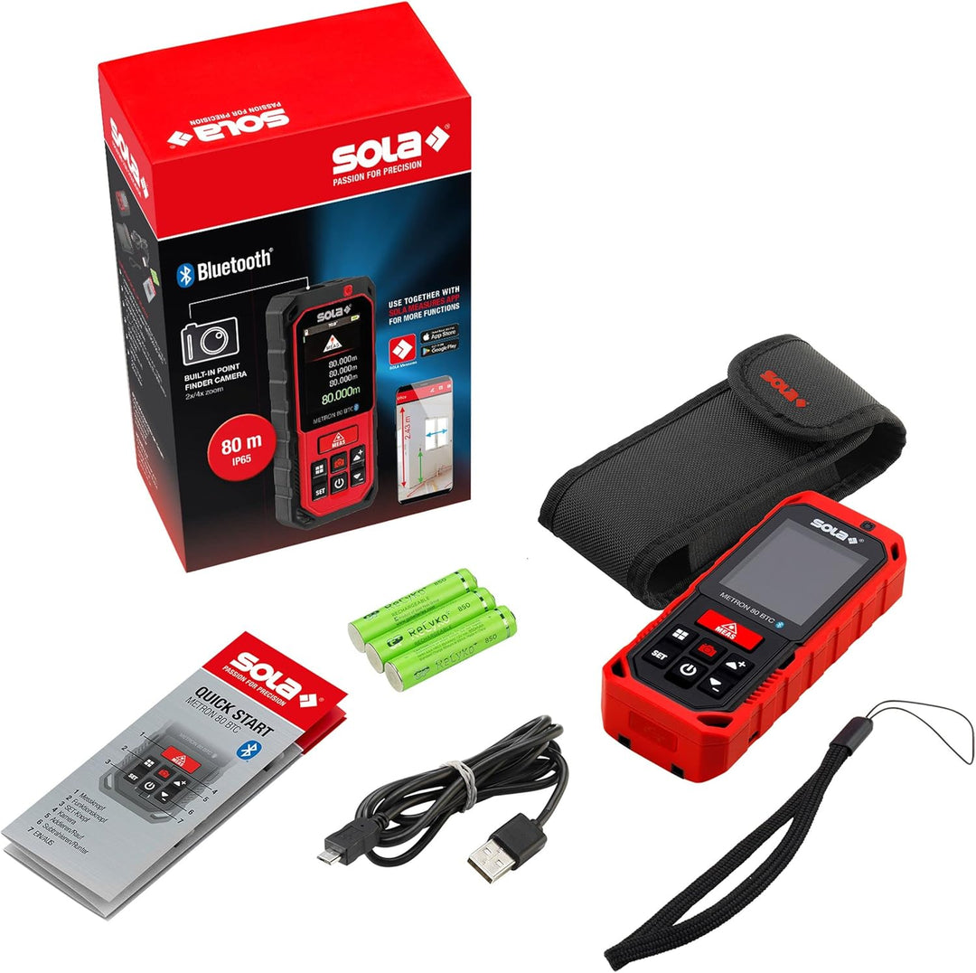 SOLA METRON BT - Laser Entfernungsmesser 30m, 60m, 80m, 120m – Distanzmesser Laser mit Bluetooth Dat