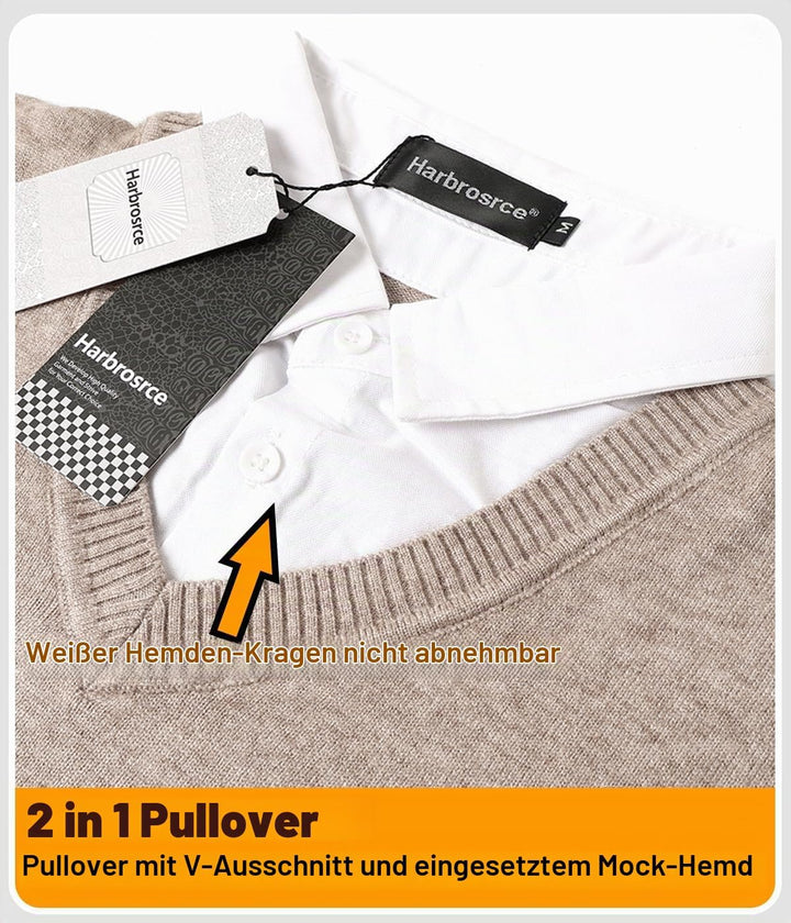 Harbrosrce Herren Strick Pullover V Ausschnitt Strickpullover Feinstrick Mock Hemdkragen Strickwaren