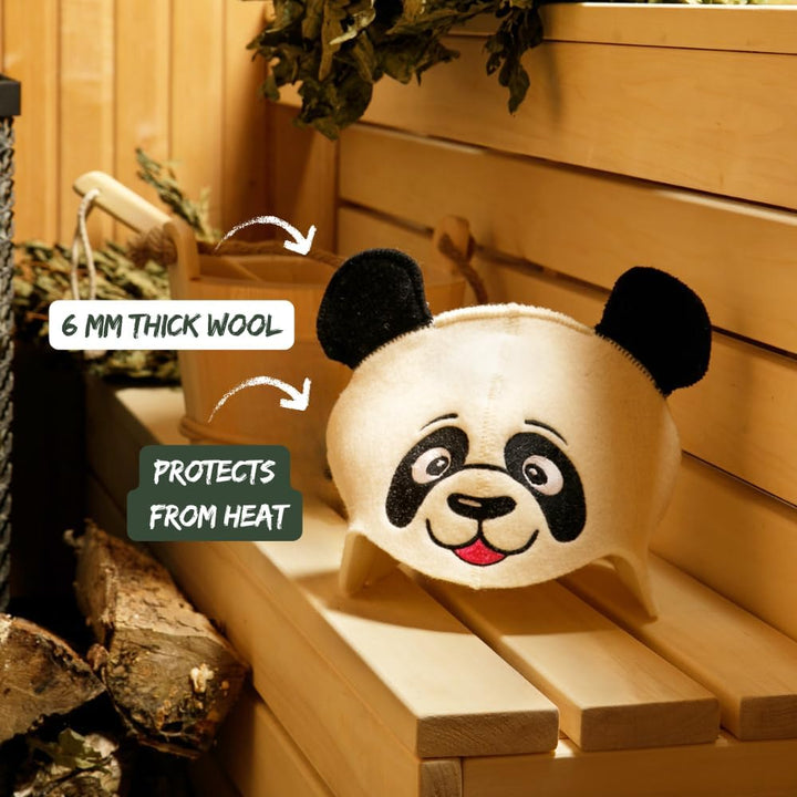 Natural Textile Saunahut 'Sauna Panda' White - 100% organische Wollfilzmützen - Schützen Sie Ihren K