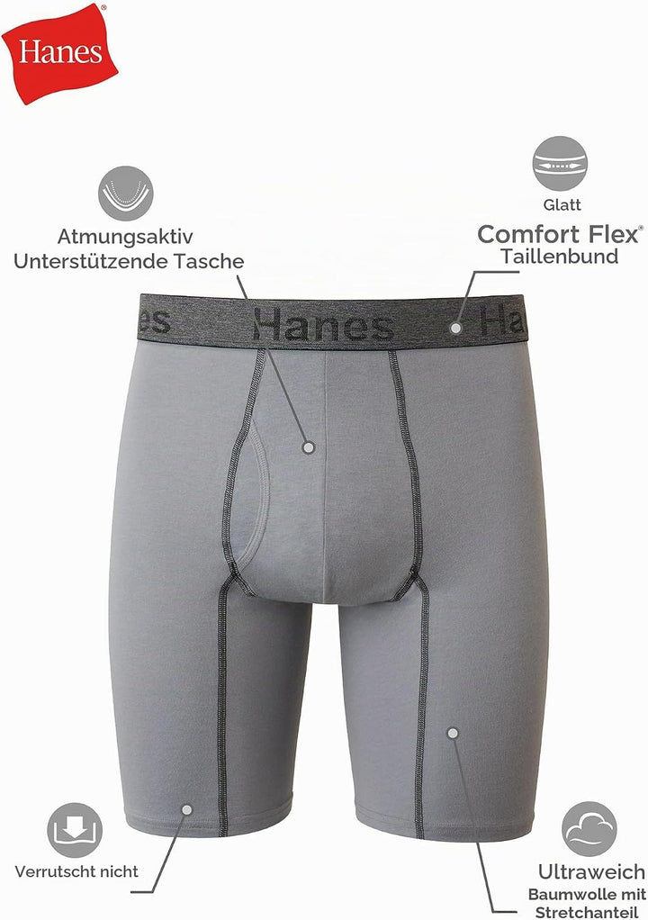 Hanes Herren Retroshorts (3er Pack) L Lange Beine, Sortiert, 3 Stück, L Lange Beine, Sortiert, 3 Stü