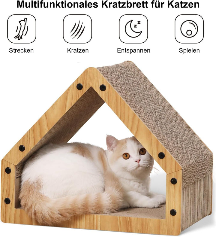 FUKUMARU Kratzbrett Katzen, Extralange 41 cm Hausform Kratzpappe für Katzen, Cat Scratching Board au