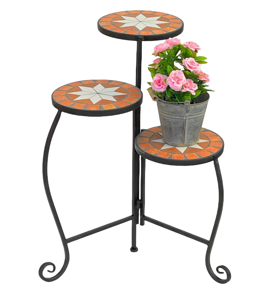 DanDiBo Blumentreppe Metall Schwarz Mosaik Rund 55 cm Blumenregal 12020 Beistelltisch Pflanzenstände