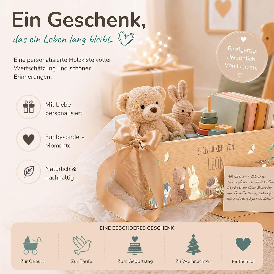 Kidsmood - Spielzeugkiste aus Holz mit Wunschnamen | Aufbewahrungsbox Kinder Spielzeug & Bücher | Pr