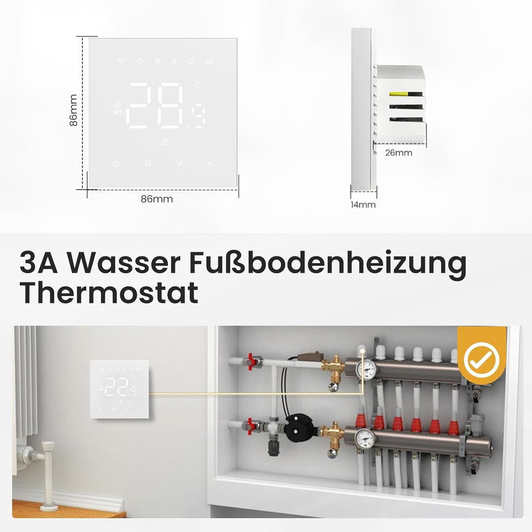 MIUCDA Thermostat Fussbodenheizung Wasser, Tuya WiFi Heizungsthermostat Smart Digital Raumthermostat