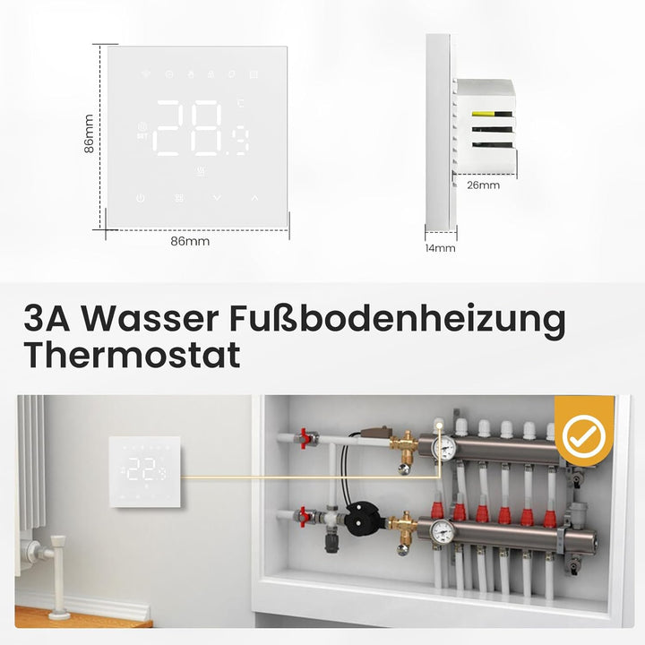 MIUCDA Thermostat Fussbodenheizung Wasser, Tuya WiFi Heizungsthermostat Smart Digital Raumthermostat
