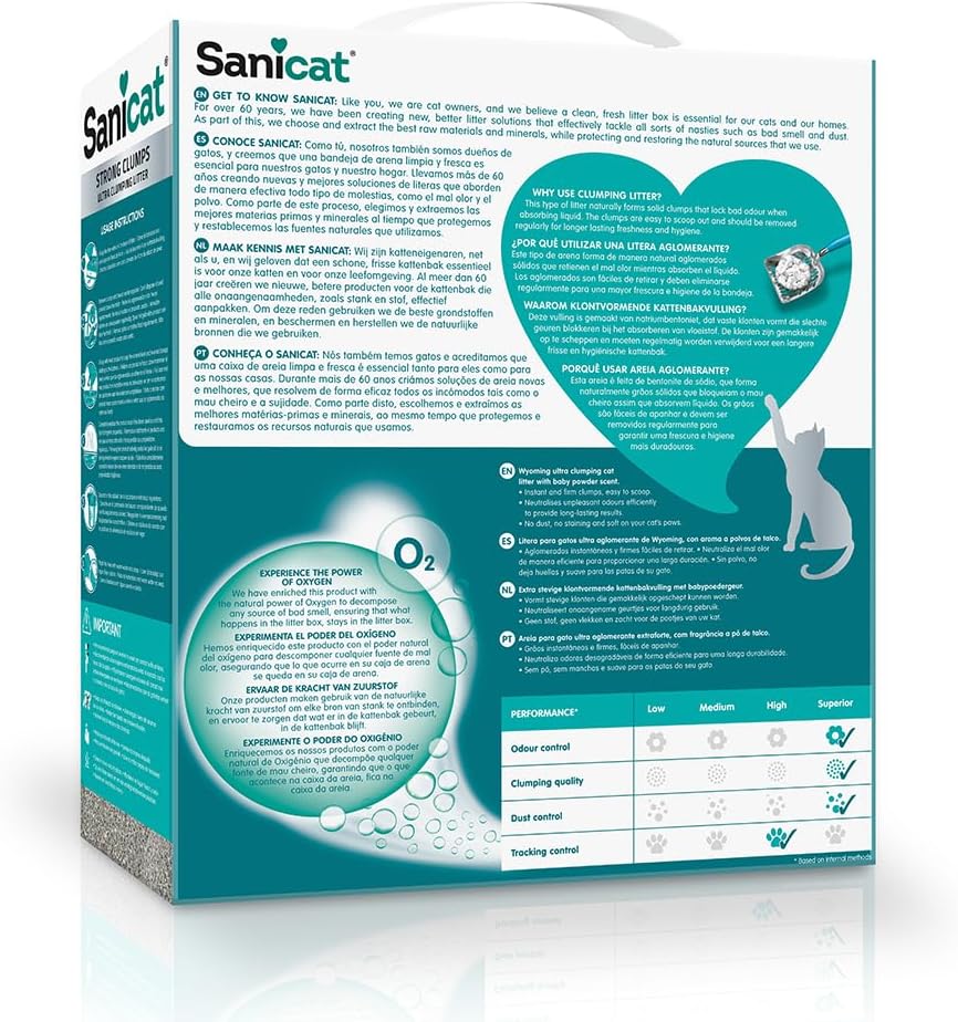 Sanicat – Ultra-klumpende Katzenstreu mit Talkpuderduft | Sofortige Bildung kompakter Klumpen | Geru