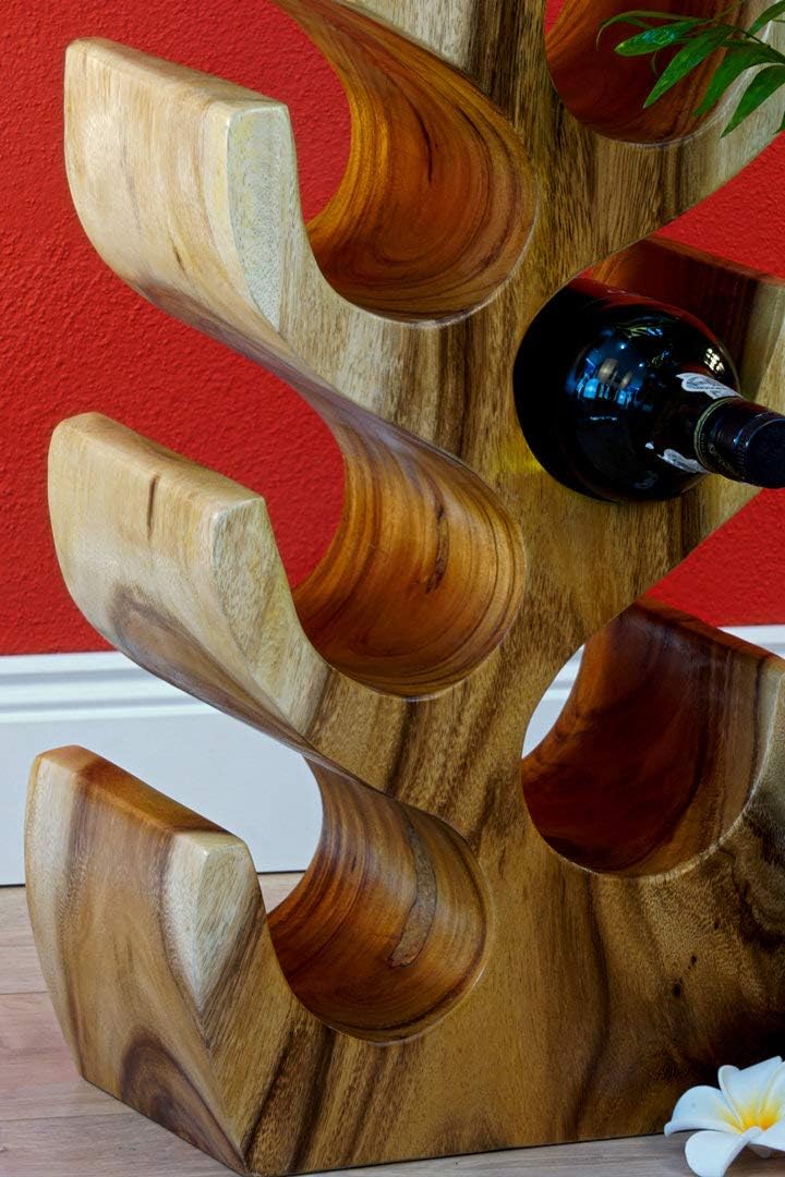 Kinaree XL Suar Weinregal für 12 Flaschen – Handgefertigtes Holzregal aus Massivholz – Dekoratives F