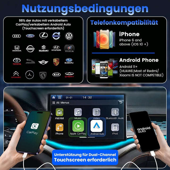 CarlinKit Android 13 CarPlay AI Box,kabelloser CarPlay-und Android Auto-Adapter für kabelgebundene C