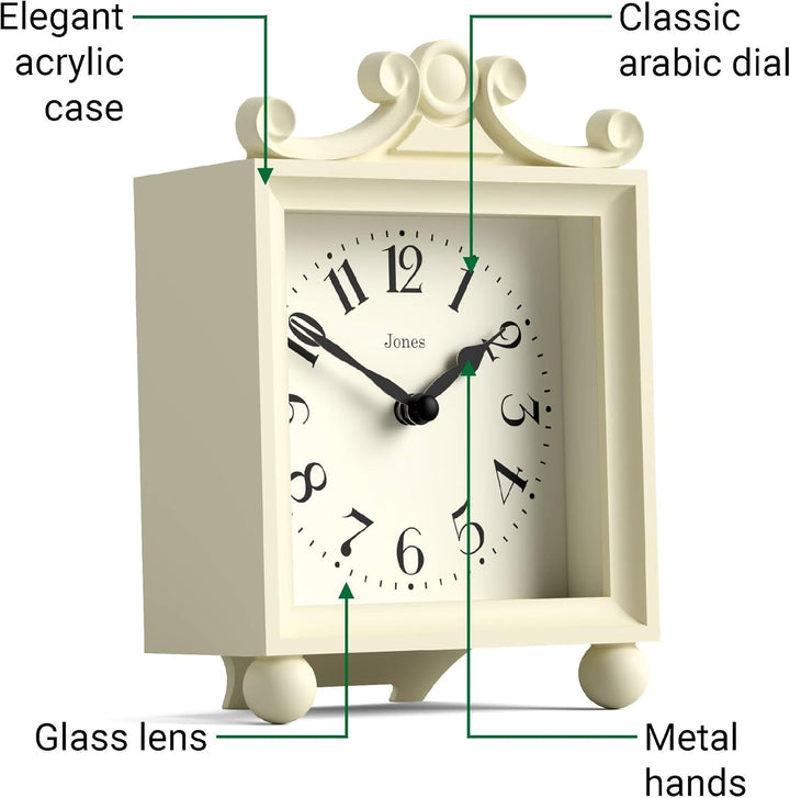 JONES CLOCKS® Parlour Kaminsims Uhr | Klassische Kutschenuhr | Creme | Elegantes quadratisches dekor