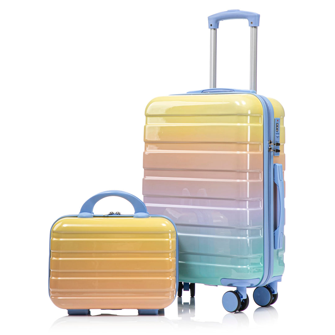 Hartschalen-Koffer Trolley Handgepäck Rollkoffer, Reisekoffer Set mit 4 Rollen, 2er Gepäckset, Blau