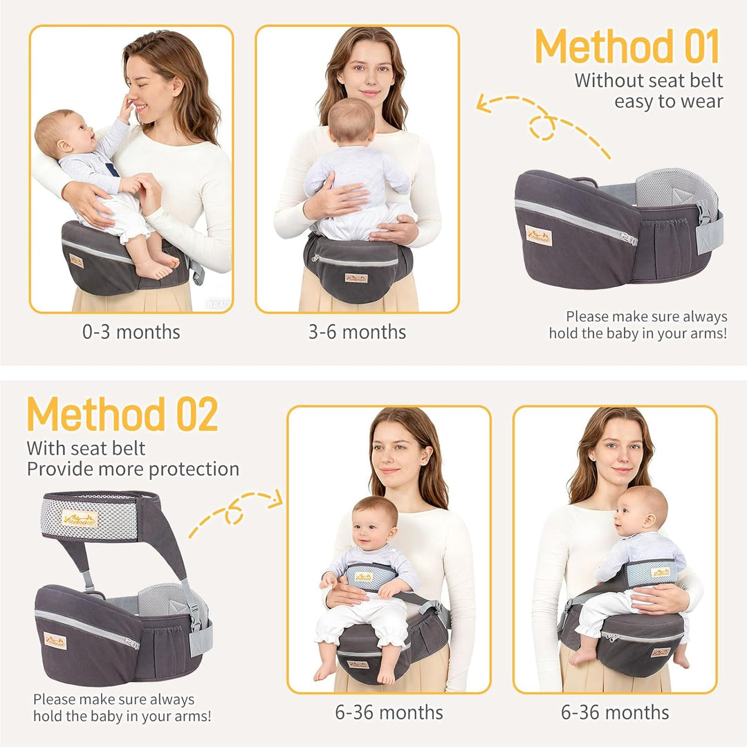 Viedouce Hüftsitz Baby, Ergonomische Hüfttrage Trageshilfe mit Sicherheitsgurt Schutz für Babys und