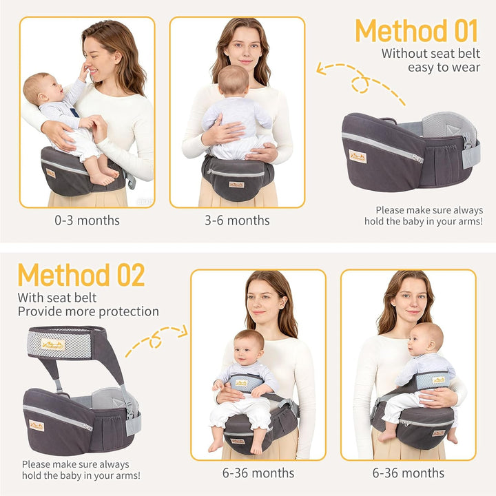 Viedouce Hüftsitz Baby, Ergonomische Hüfttrage Trageshilfe mit Sicherheitsgurt Schutz für Babys und