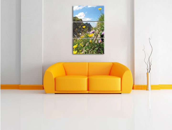 Pixxprint Blumenwiese im Frühling als Leinwandbild/Grösse: 3 Teilig (120x80) cm/Wandbild/Kunstdruck/