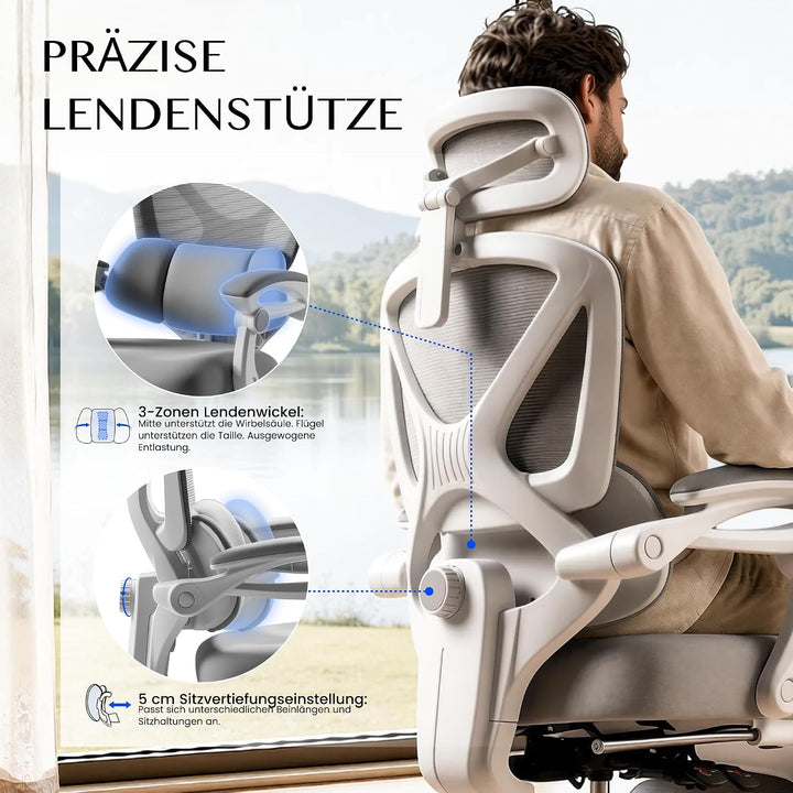 FLEXISPOT Ergonomischer Bürostuhl mit Fussstütze, X-förmiger Schreibtischstuhl mit 135°-Neigung, Gek
