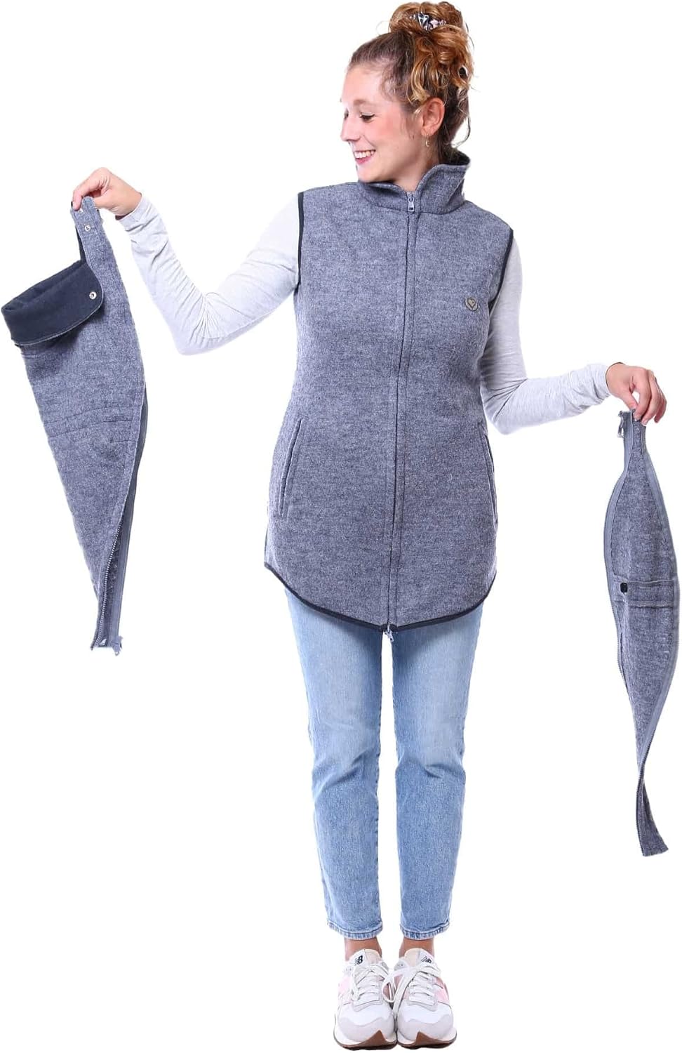 Viva la Mama - Trageweste aus Wollwalk Umstandsweste Wollweste zum Babytragen - PEVE XXL Grau, XXL G