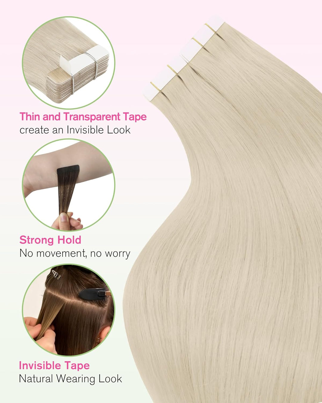 YoungSee Tape in Extensions Echthaar Platinblond,Echthaar Extensions Tape Blond,Tape-in Hair Extensi