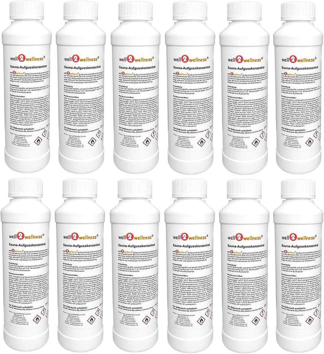 Saunaaufguss Konzentrate Set 'Klassik + Wellness' 12 x 125 ml Flaschen + 10 g Mentholkristalle - Son