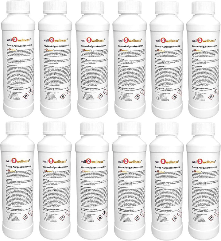 Saunaaufguss Konzentrate Set 'Klassik + Wellness' 12 x 125 ml Flaschen + 10 g Mentholkristalle - Son
