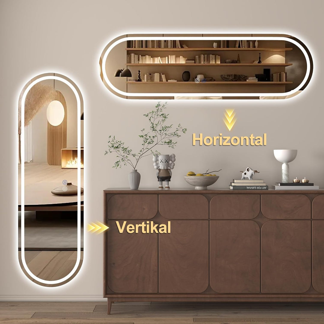 Badspiegel mit Beleuchtung,150x40 cm Spiegel Mit Beleuchtung,Oval LED Spiegel, Wandspiegel mit Dreif