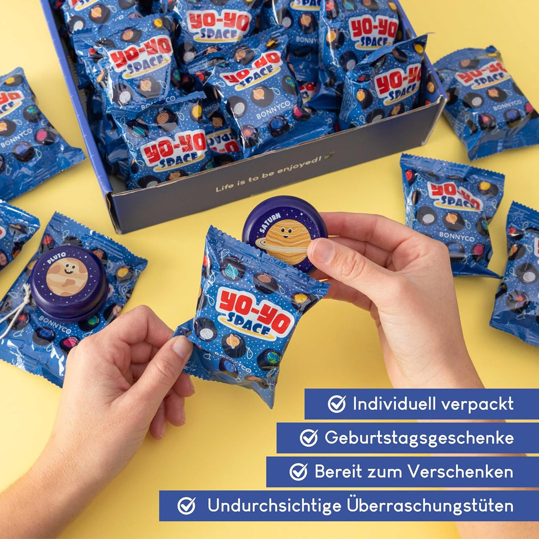 BONNYCO JoJo Kinder Mitgebsel Kindergeburtstag Gastgeschenke Weltraum 32 Stück. JoJo Holz, Kleine Ge