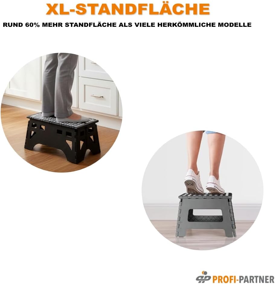 Klappbarer Tritthocker XL, bis 350 kg belastbar, extra grosse Rutschhemmende Standfläche, faltbar, t