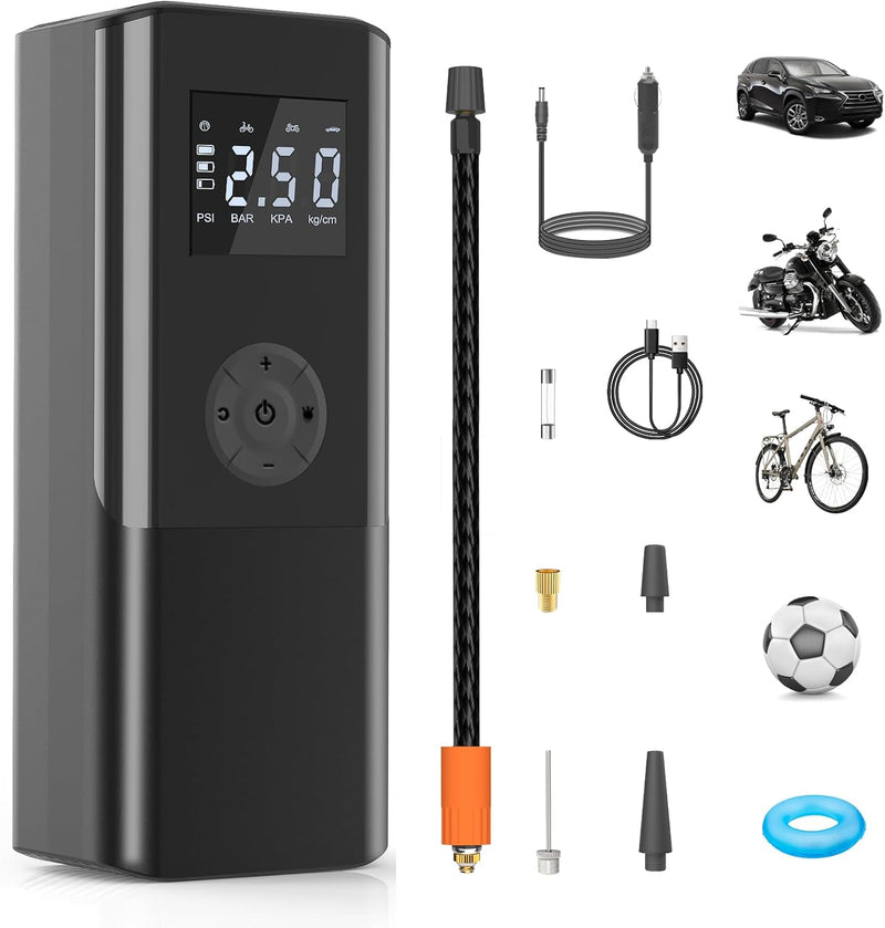 Elektrische Luftpumpe 150PSI Akku Luftpumpe mit 6000mAh Akku Tragbar Fahrradpumpe mit Digitale Anzei