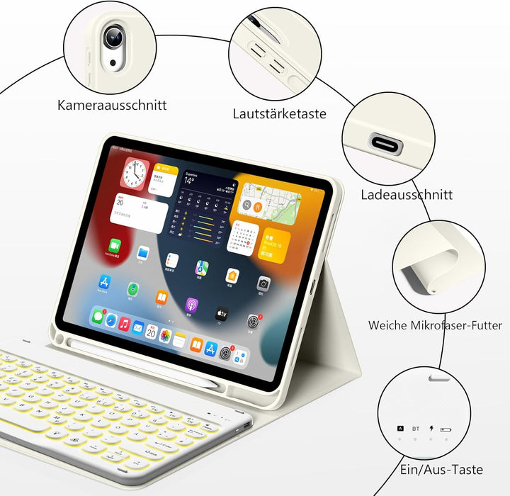 Hülle mit Tastatur für iPad 11 Generation A16/10 Generation (11/10.9 Zoll,2025/2022),7-farbige Beleu