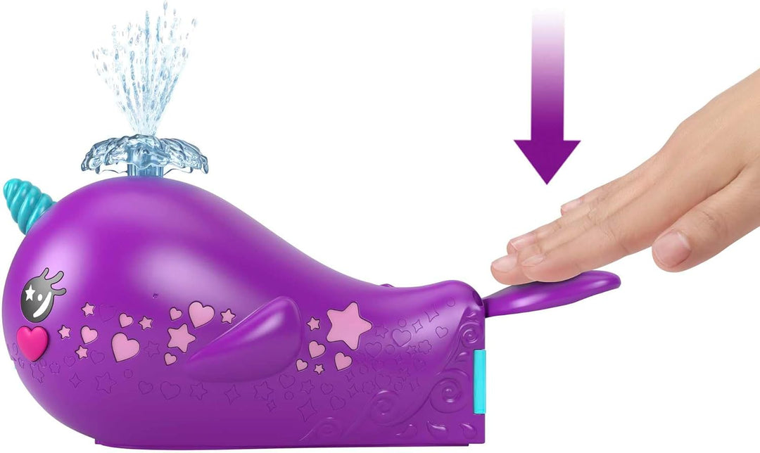 POLLY POCKET Sparkle Cove Adventure Narwalabenteurer Boot - 2 Puppen, 3 auflösbare Perlen, 13 Zubehö