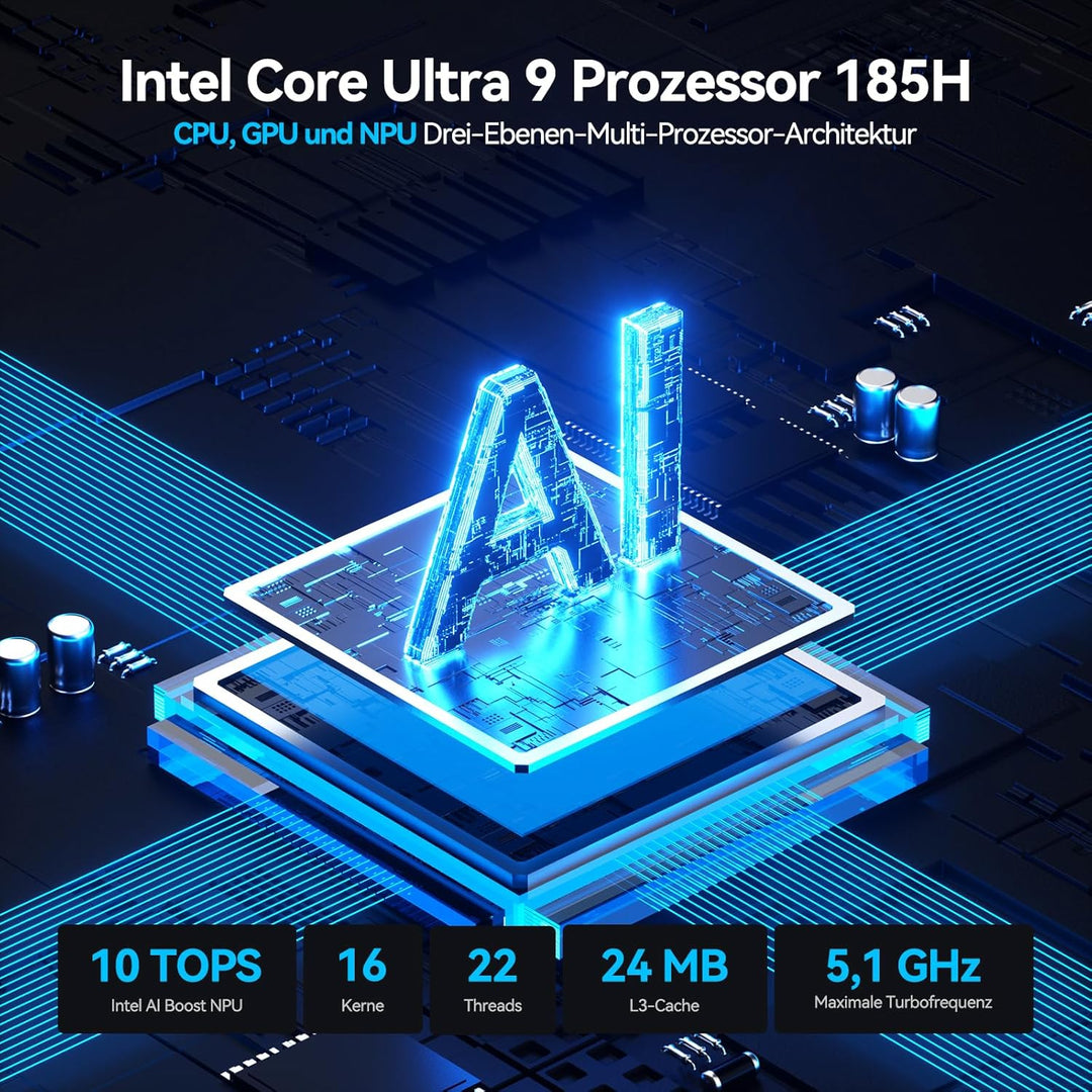 GEEKOM XT1 Mega AI Mini PC,14th Intel Ultra U9-185H Processor (16C/22T,up to 5.1 GHz),32G DDR5 2T SS