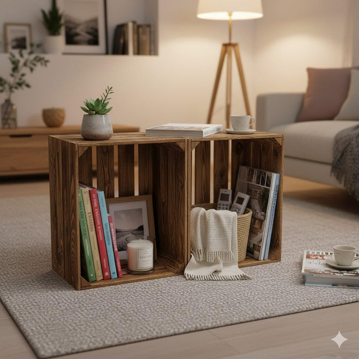 Teramico Geflammte Holzkisten Weinkisten Obstkisten mit Mittelbrett/Zwischenbrett Ablage für Aufbwah