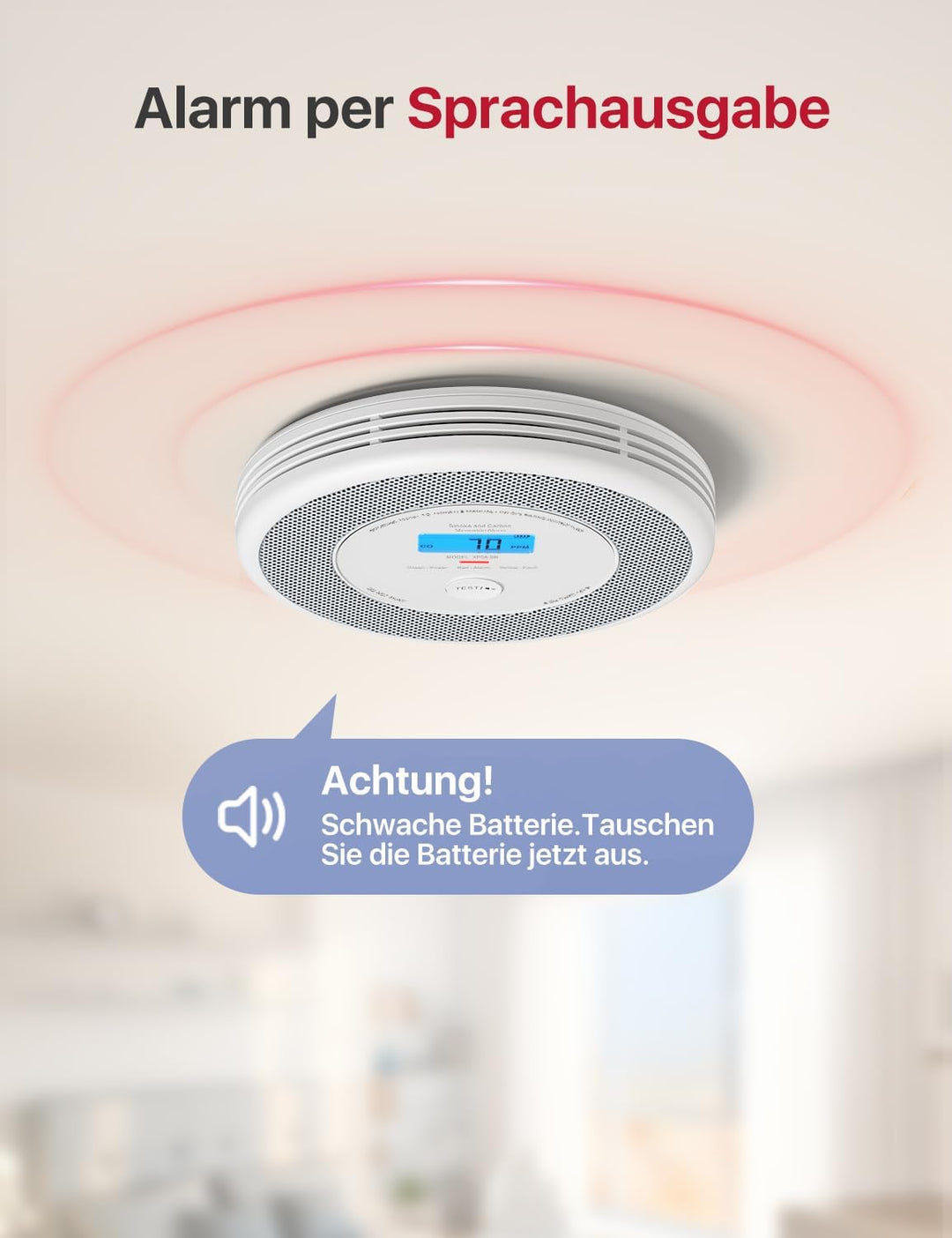 X-Sense Kombinierter Rauch- und Kohlenmonoxidmelder mit Sprachausgabe-Alarm, CO-Melder mit austausch