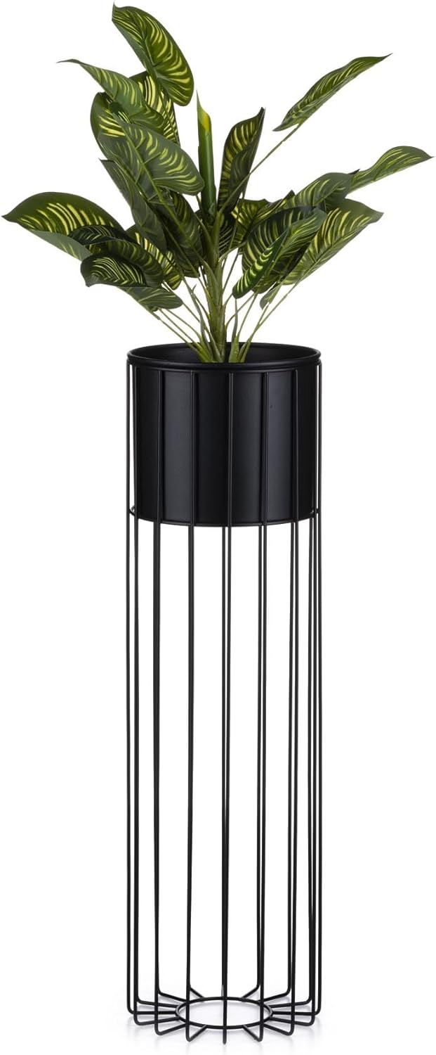 HowHomely Moderne Blumenständer Metall 70 cm Hoch mit Schwarz Blumentopf Rund 19 cm Ø auf Robuste St