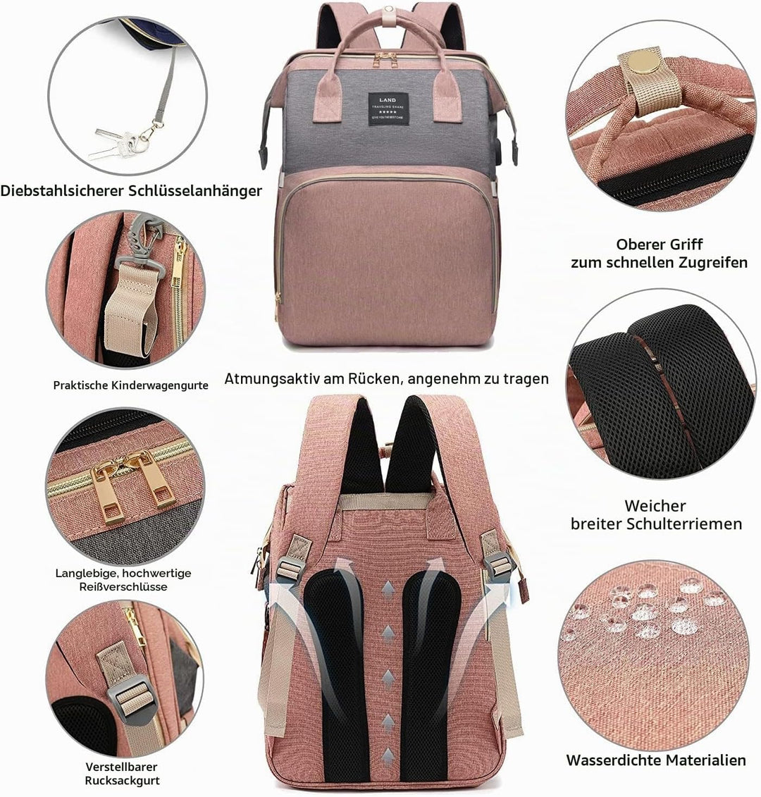 Wickeltaschen-Rucksack, Baby-Wickeltaschen, Muttertagsgeschenke, multifunktionaler wasserdichter Rei