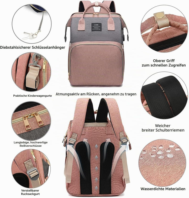 Wickeltaschen-Rucksack, Baby-Wickeltaschen, Muttertagsgeschenke, multifunktionaler wasserdichter Rei