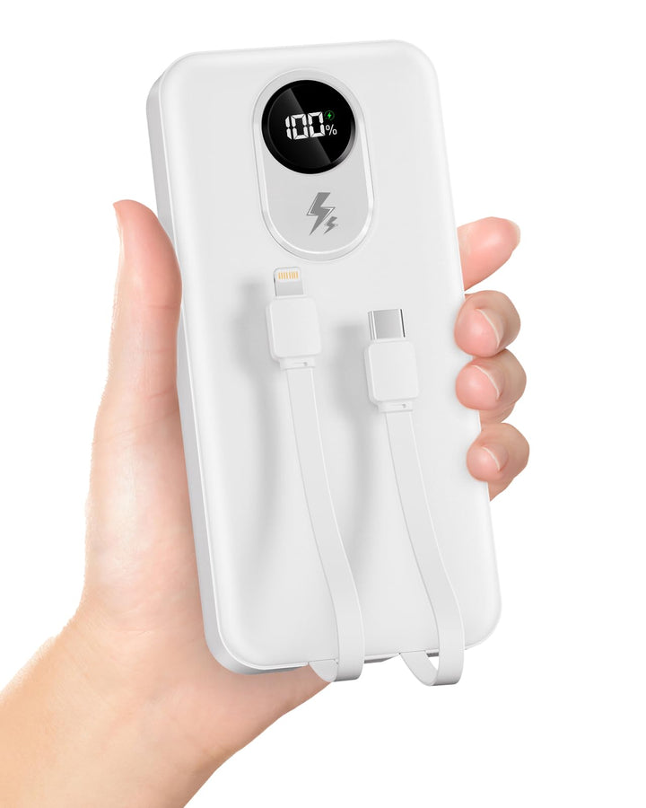 30000mAh Power Bank mit integriertem Kabel: Externer Akku mit 22,5 W Schnellladung und grosser Kapaz