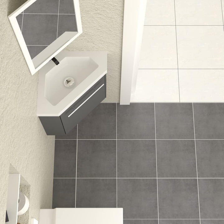 HAPAOSO Eckwaschbecken mit Unterschrank Gäste Wc Klein 40 cm Eckschrank Grau 1 Soft-Close Türen Häng