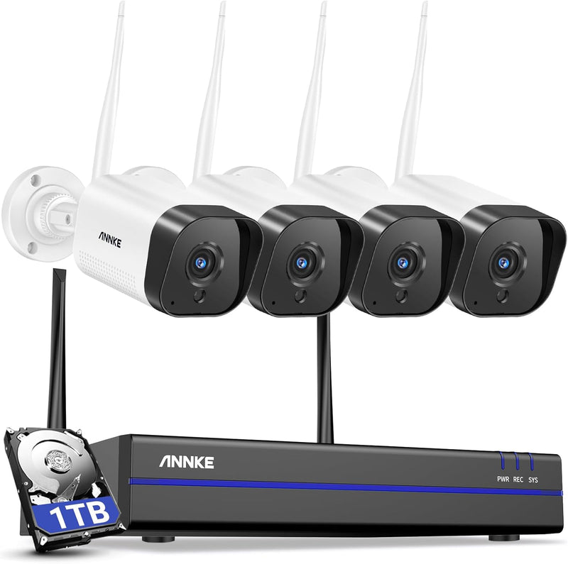 ANNKE 3MP Funk Überwachungskamera Set Aussen 8CH 5MP NVR mit 4 X 3MP WiFi Kameras Videoüberwachungs