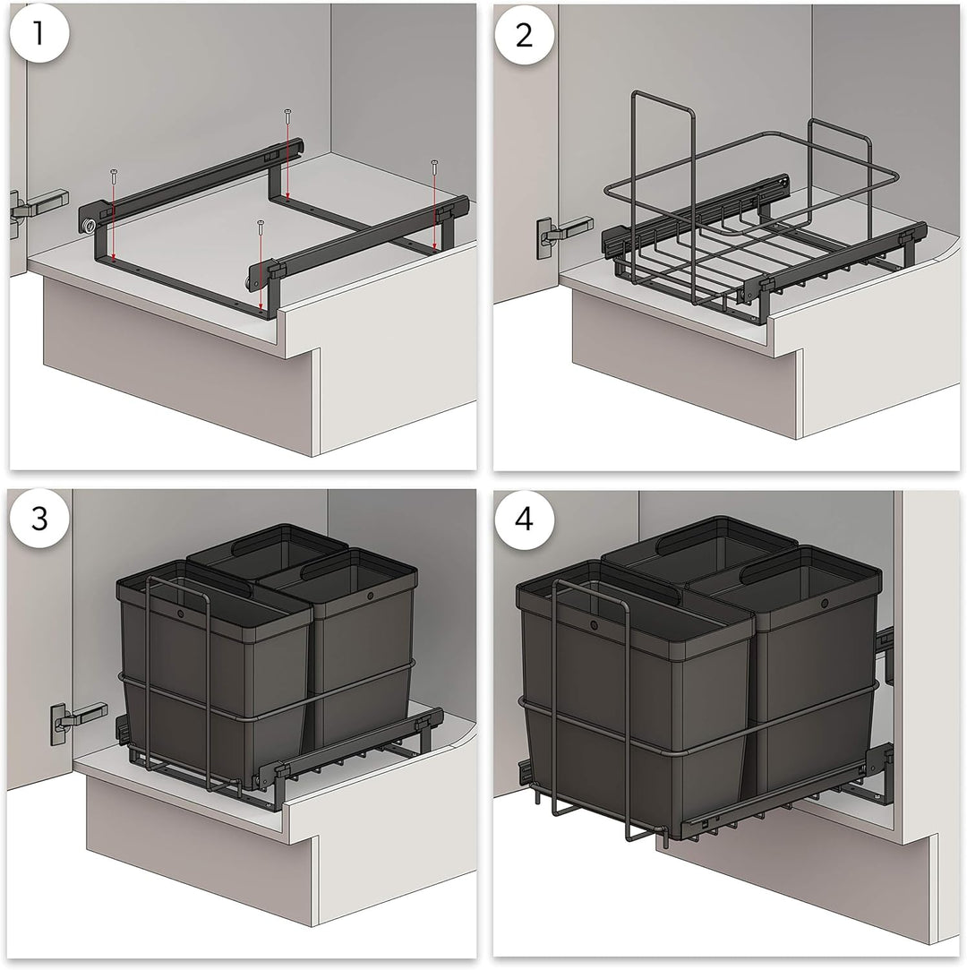 LM 64/3 Einbau Mülleimer ausziehbar mit 3 Abfalleimer (1x11L, 2x8L) Korbauszug anthrazit 32,8x43,3x3