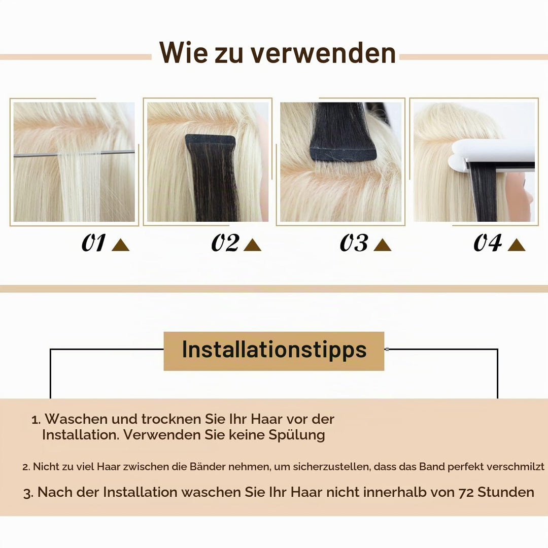 Tape in Extensions Echthaar Natur Schwarz, 12 Zoll 20pcs 40g, Starker Halt Tape Ins, schweissresiste