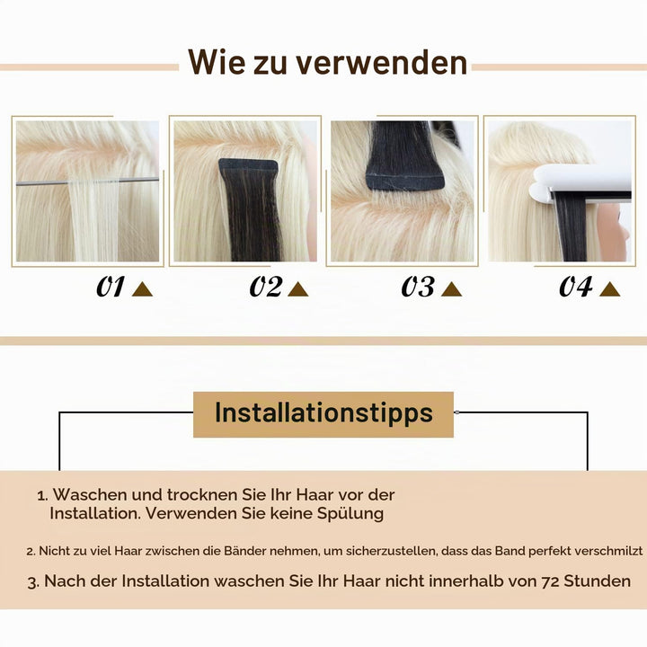 Tape in Extensions Echthaar Natur Schwarz, 12 Zoll 20pcs 40g, Starker Halt Tape Ins, schweissresiste