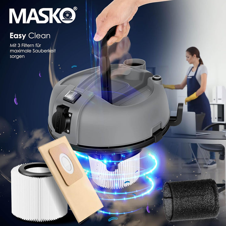 MASKO® 6IN1 Industriestaubsauger Staubsauger Nass Trocken Sauge Aschesauger 2300W + Steckdose✓ Blasf