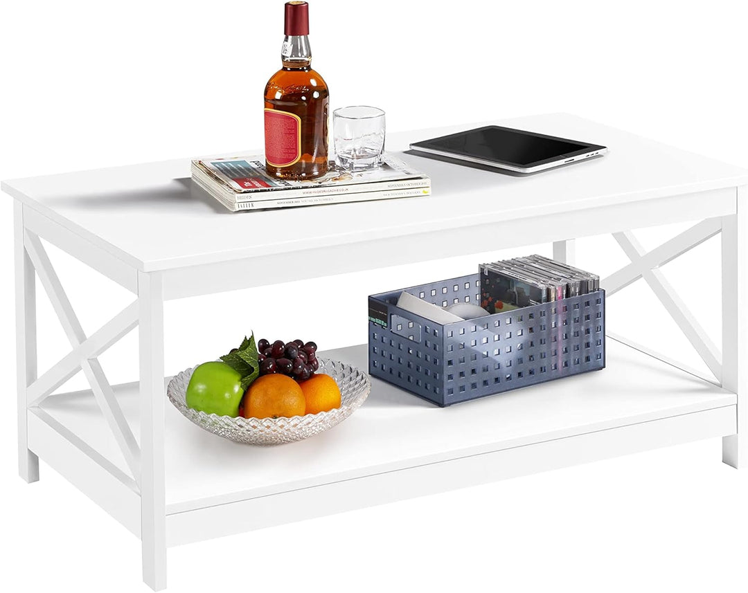 Yaheetech Couchtisch Weiss, Wohnzimmertisch, Sofatisch, Beistelltisch mit grosser Ablage, Stabiles D