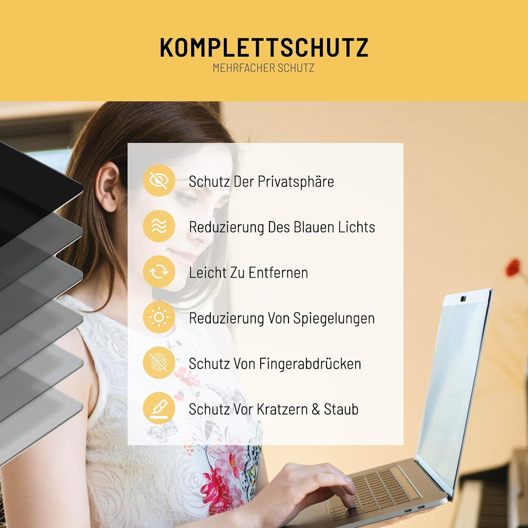 VistaProtect – Premium Blickschutzfilter &amp; Anti-Blaulicht-Filter. Magnetisch Displayschutzfolie für