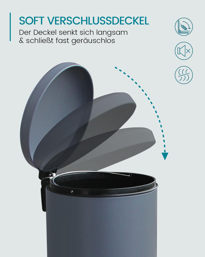 Mülleimer 30 L Treteimer mit Softclose-Deckel, Abfalleimer 30 Liter mit Fusspedal, Rund Mülleimer mi