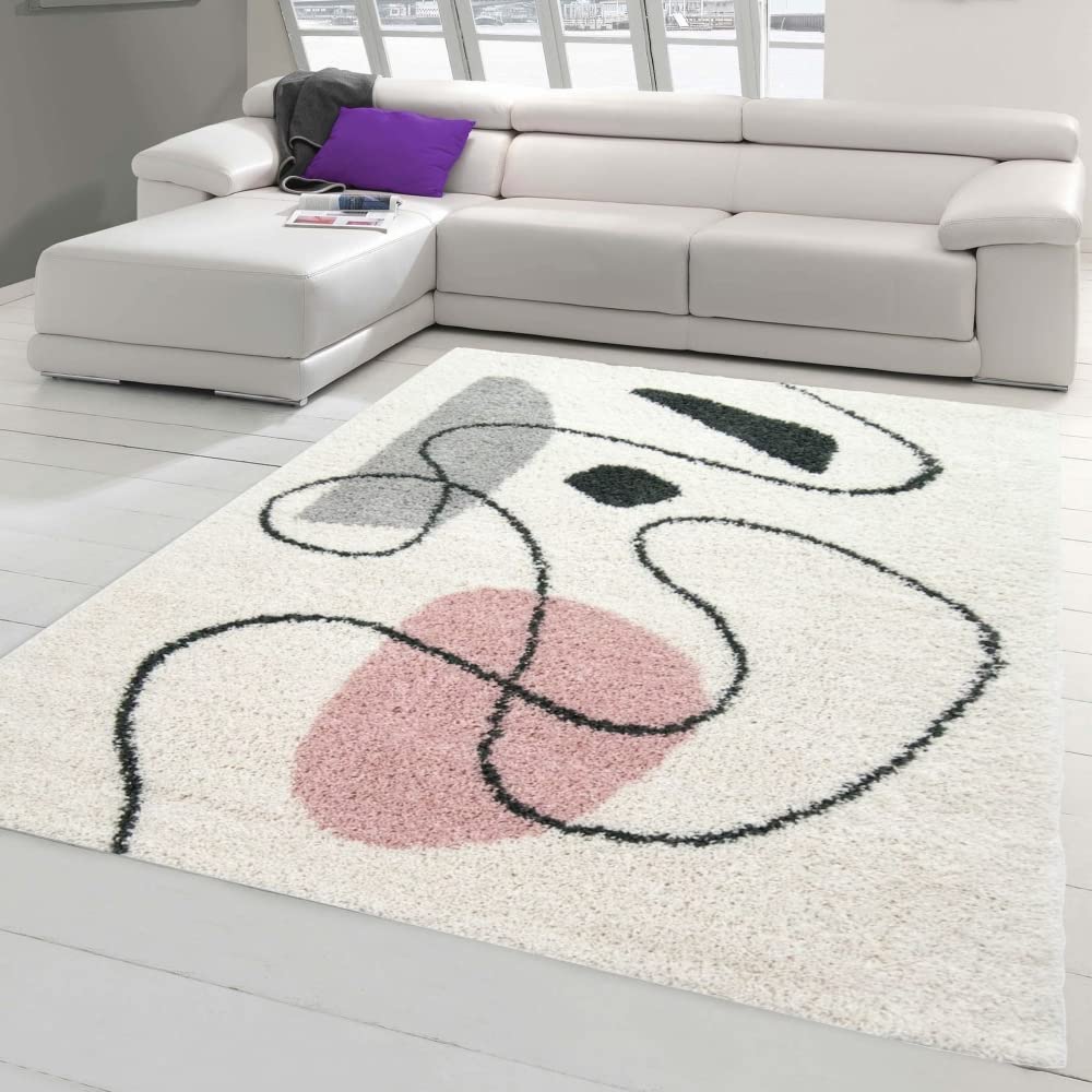 Teppich-Traum Schlafzimmer Designerteppich mit abstrakt-modernen Formen in schwarz rosa, Grösse 200